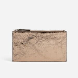 Madewell The Pouch Clutch in Metallic Leather, Pewter - NWT